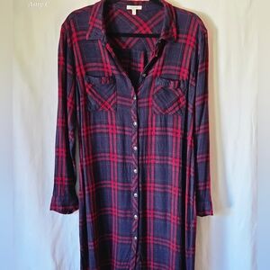 Maurices Red Blue Black Plaid Long Sleeve Dress/ Duster. Lightweight And Comfy!!